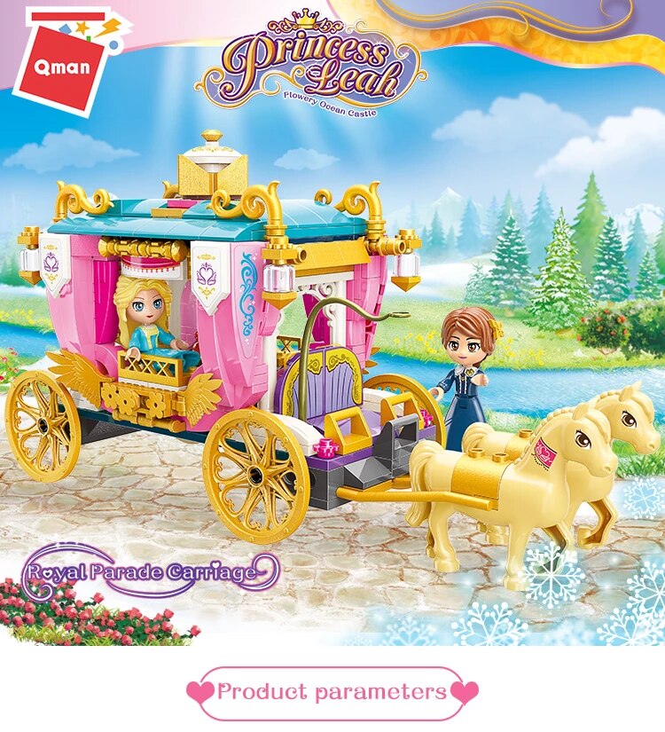 كيو مان-عربة سندريلا للأميرة الملكية مكعبات بناء شخصيات الاميرة الاصدقاء