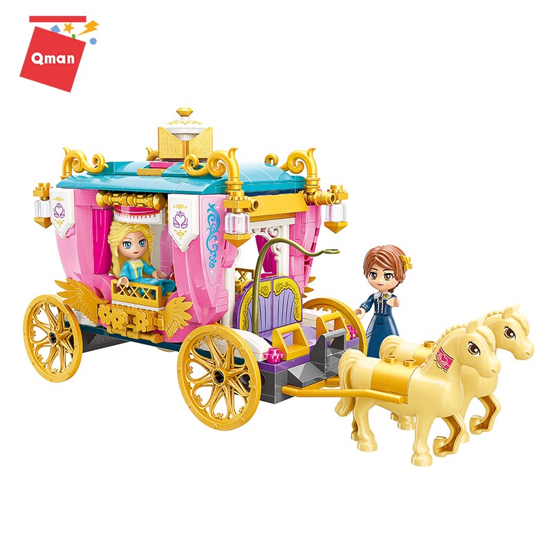 كيو مان-عربة سندريلا للأميرة الملكية مكعبات بناء شخصيات الاميرة الاصدقاء