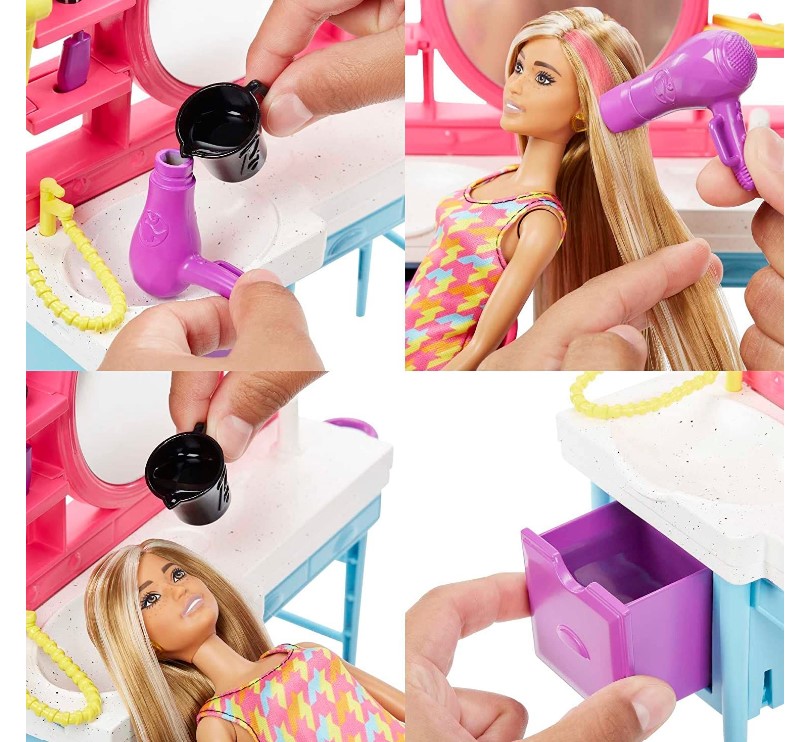 مجموعة لعب دمية باربي وصالون الشعر