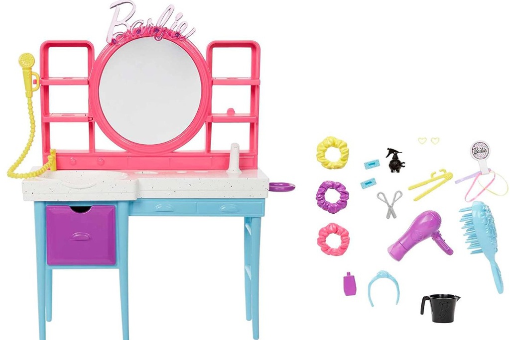 مجموعة لعب دمية باربي وصالون الشعر