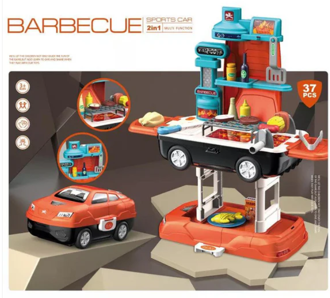 مطبخ 2 في 1 سيارة رياضية التظاهر اللعب مطبخ كبير- 37 قطعة
