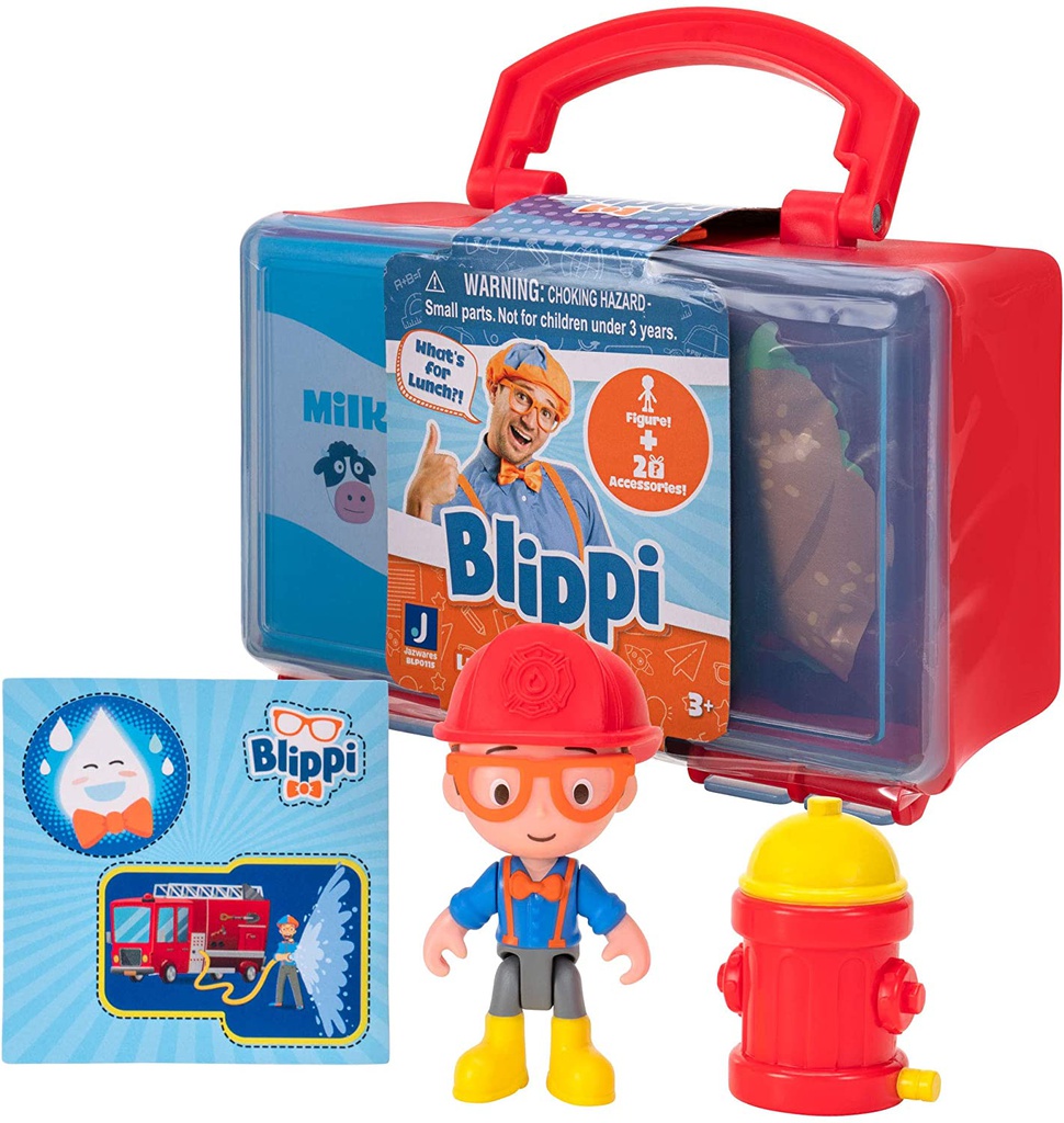 شخصية العامل مع صندوق مفاجأة غداء فاخر أصفر من بليبي