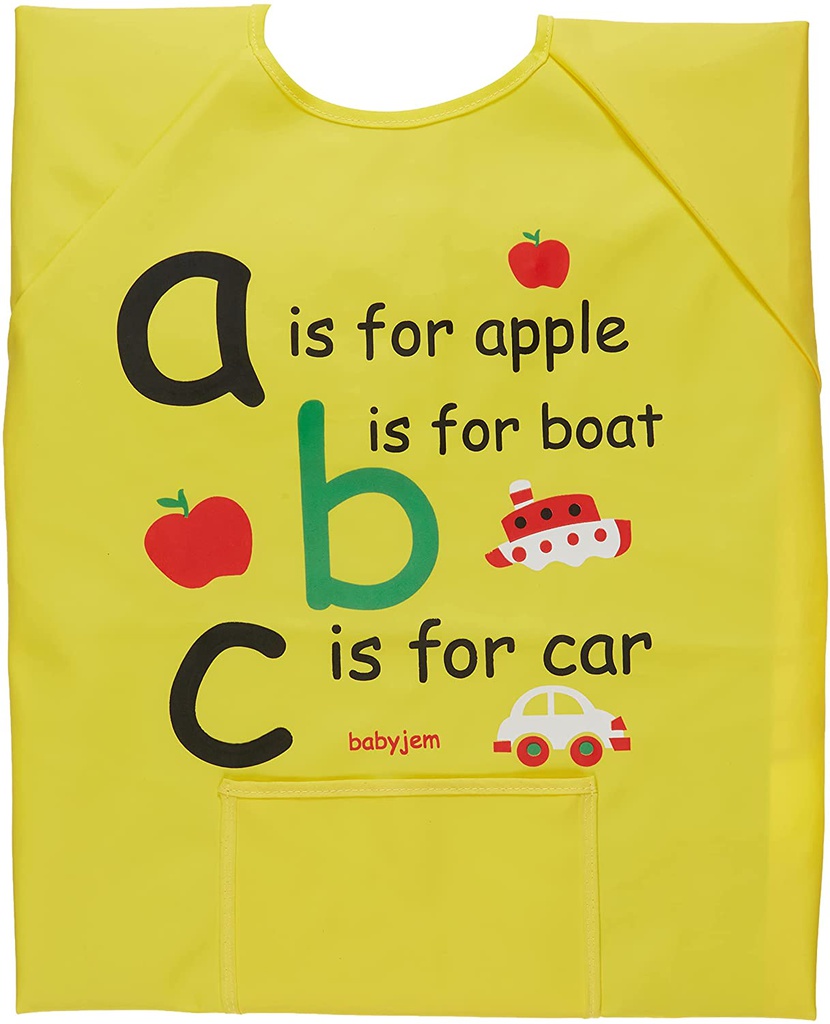 بيبي جيم مريلة اكل للأطفال برسومات ، اصفر