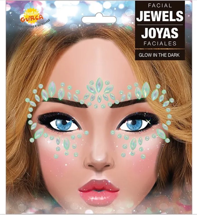 Jewelry stuck to the face glowing in the dark