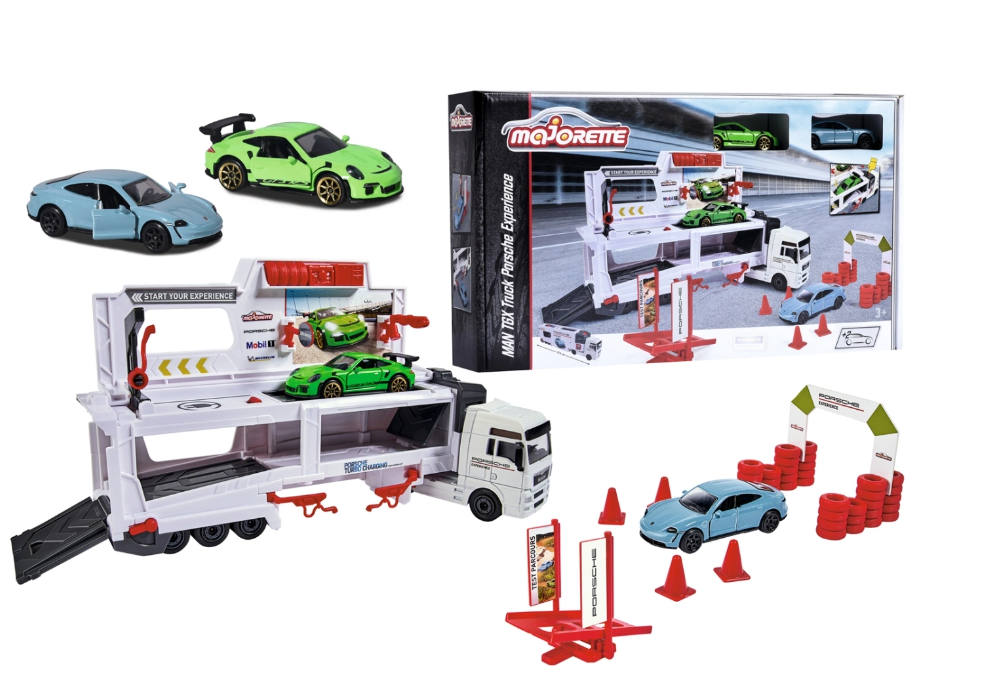 Majorette Truck Experience Playset with 2 Porsche Cars