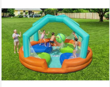 Inflatable pool toys with bouncer with hanging ball and inflatable chairs