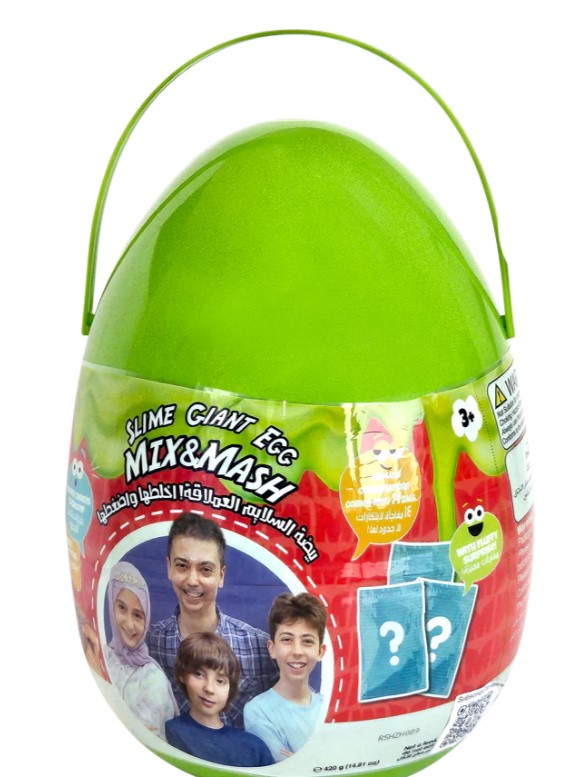 A mourning family. Giant slime surprise egg toy