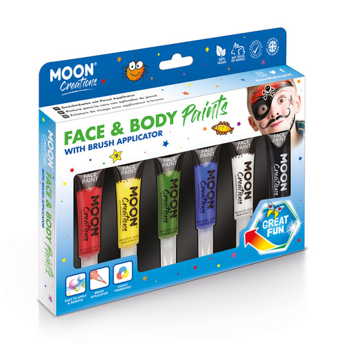 Face &amp; Body Paints with Brush Applicator - Primary Colours Boxset