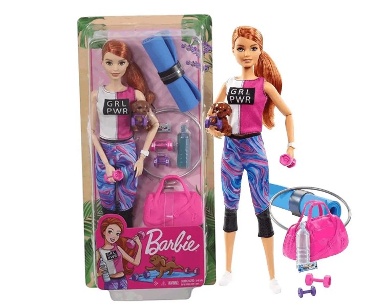 دمية باربي- الرياضية ذات شعر أحمر - مع جرو