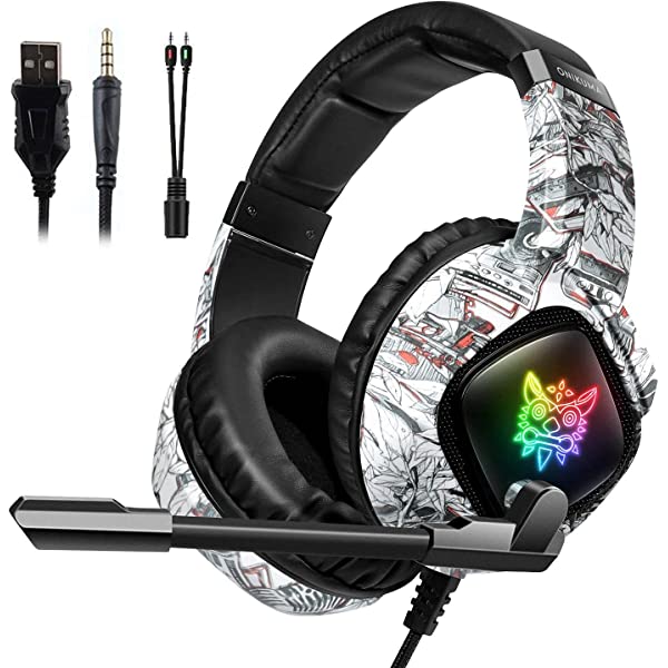 سماعة رأس مزودة بميكروفون وضوء للكمبيوتر والجوال