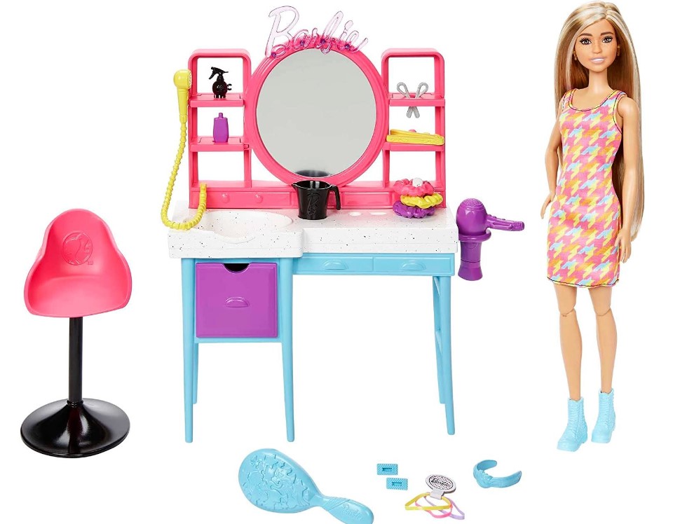 مجموعة لعب دمية باربي وصالون الشعر
