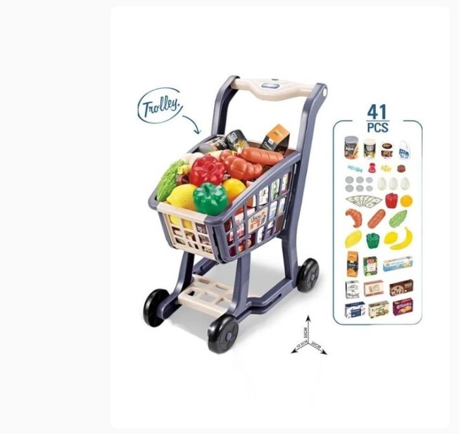 لعبة عربة التسوق الصغيرة مع سوبر ماركت الخضار والفواكه