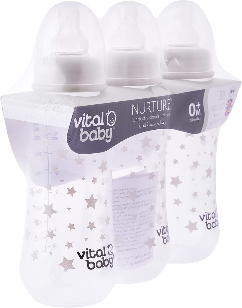 زجاجة رضاعة بسيطة للاطفال   3 × 250 مل  من فيتال بيبي