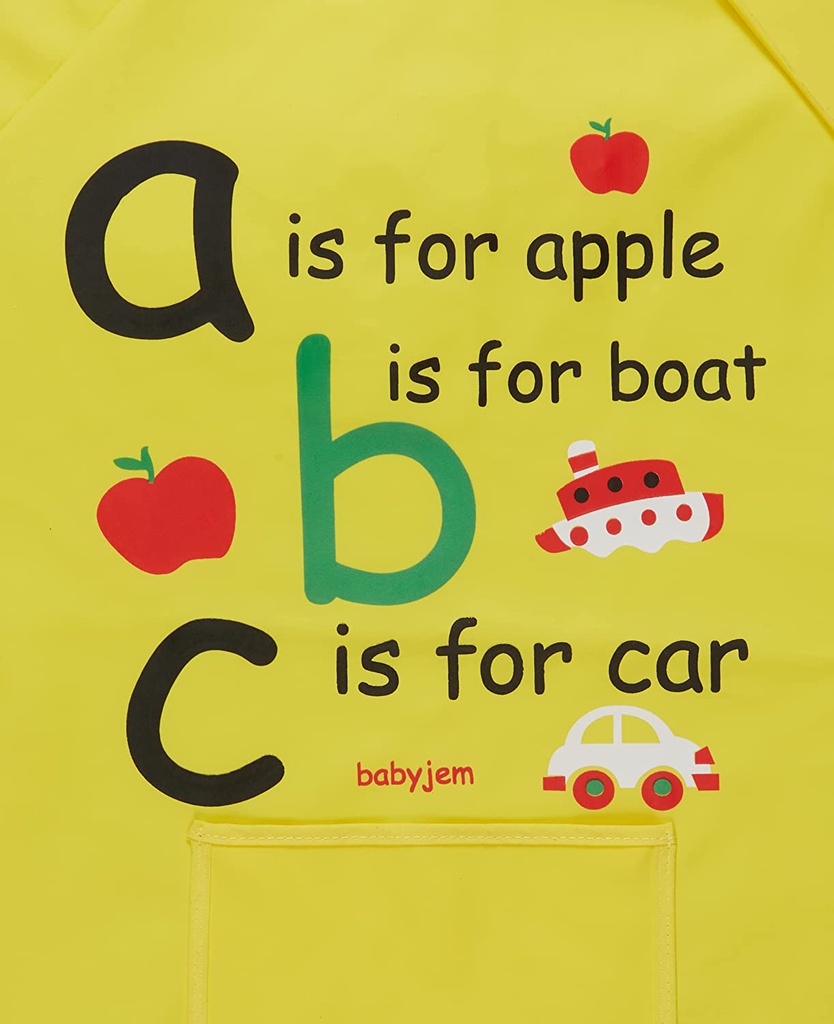 بيبي جيم مريلة اكل للأطفال برسومات ، اصفر