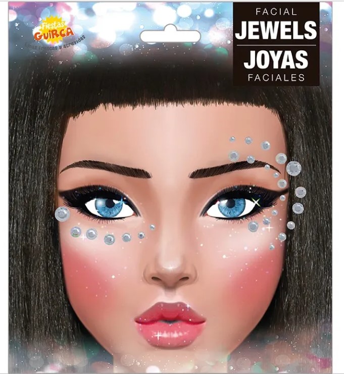 Decorative silver jewelry stuck to the face