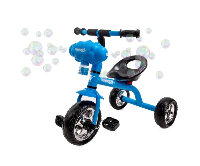 Three-wheel balance bike with bubble machine - blue