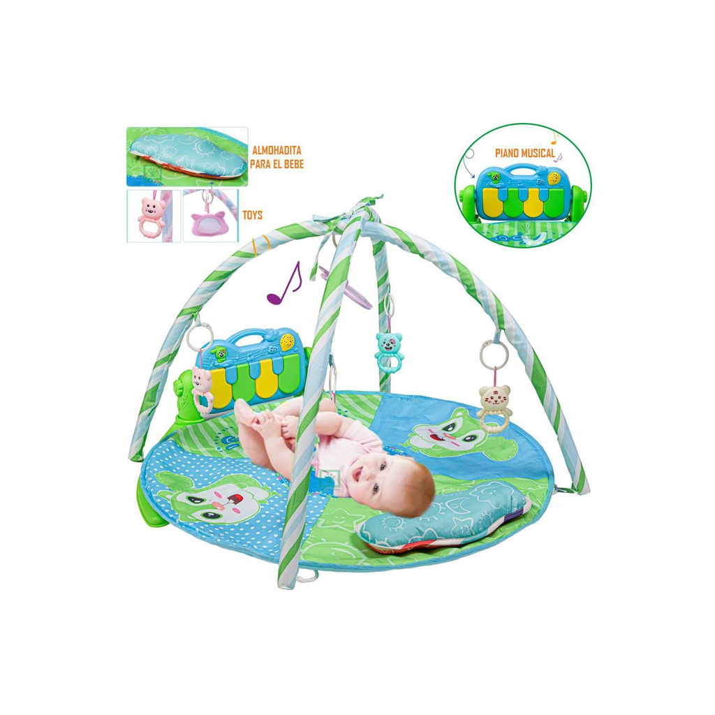 Children's harmonium sports carpet with piano and pillow - green