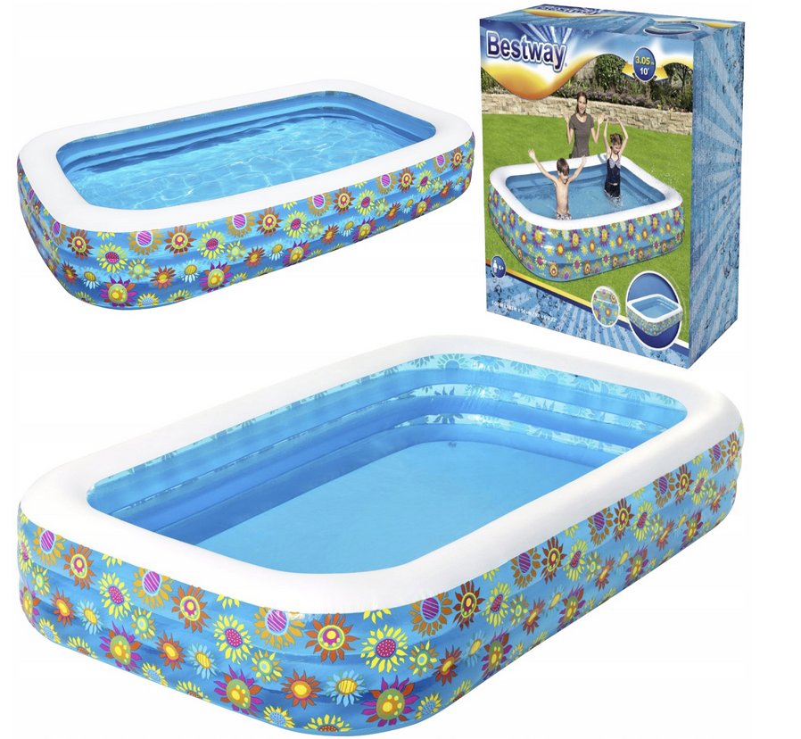 Colorful 3-layer rectangular inflatable pool, 305X183X56 cm