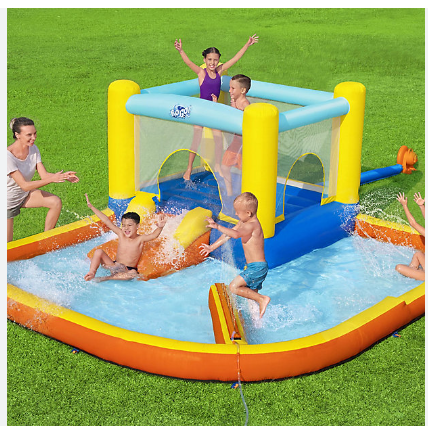Children's jumping game with slide and inflatable pool