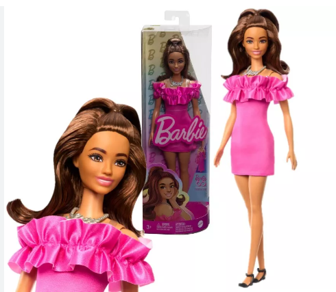 Barbie doll - in a pink dress with sleeves