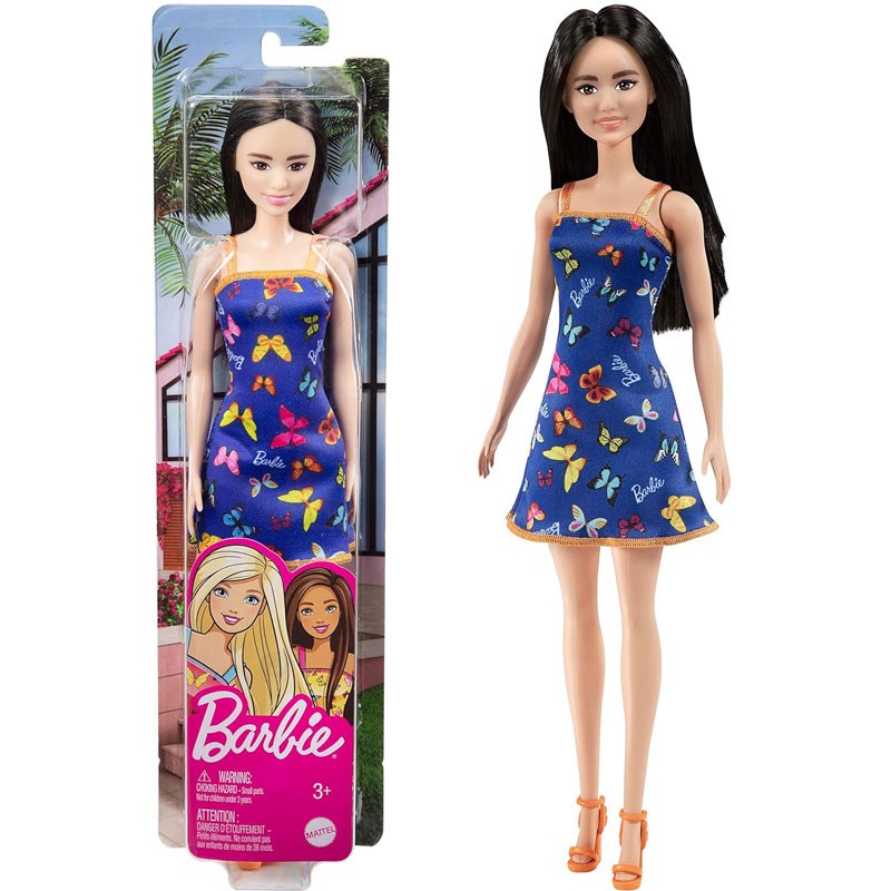 Barbie doll in butterfly print dress and shoes