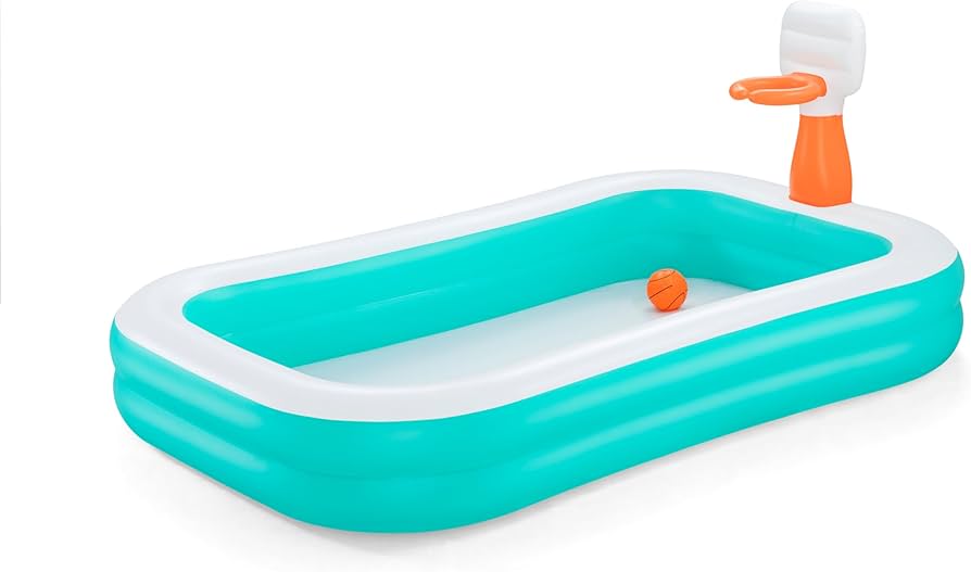 Inflatable pool for kids with basketball hoops