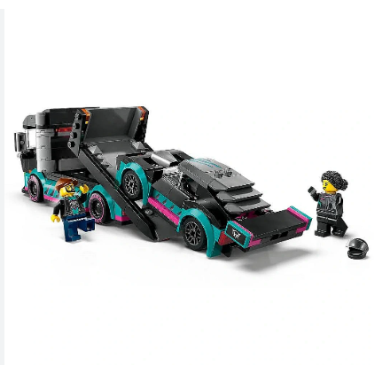 Lego racing car and transporter truck