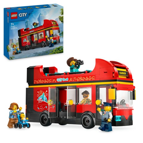 Lego red double-decker tour bus
