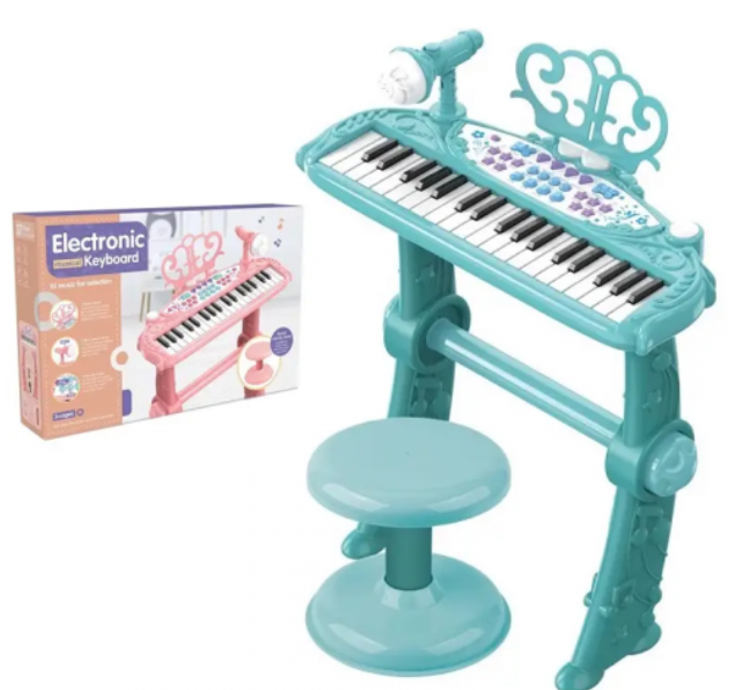 Children's Piano Musical Instrument - With Chair and Blue Microphone