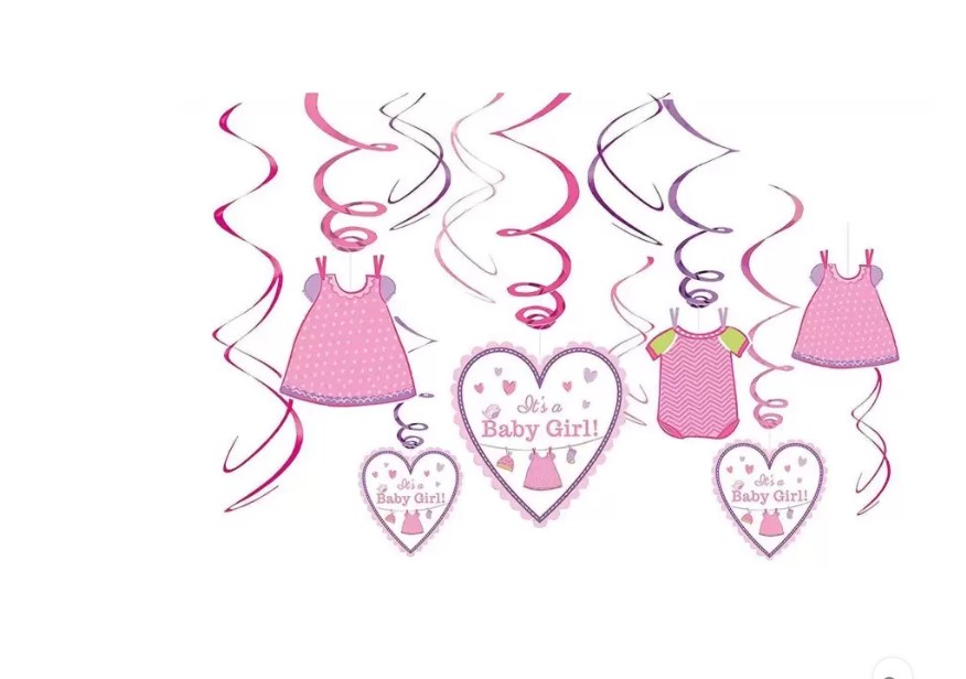 Paper decorations for the occasion of the arrival of a newborn girl in the form of swirls