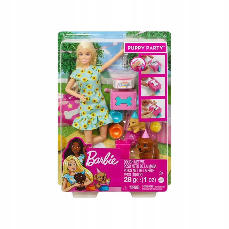 Barbie blonde doll and puppy party playset